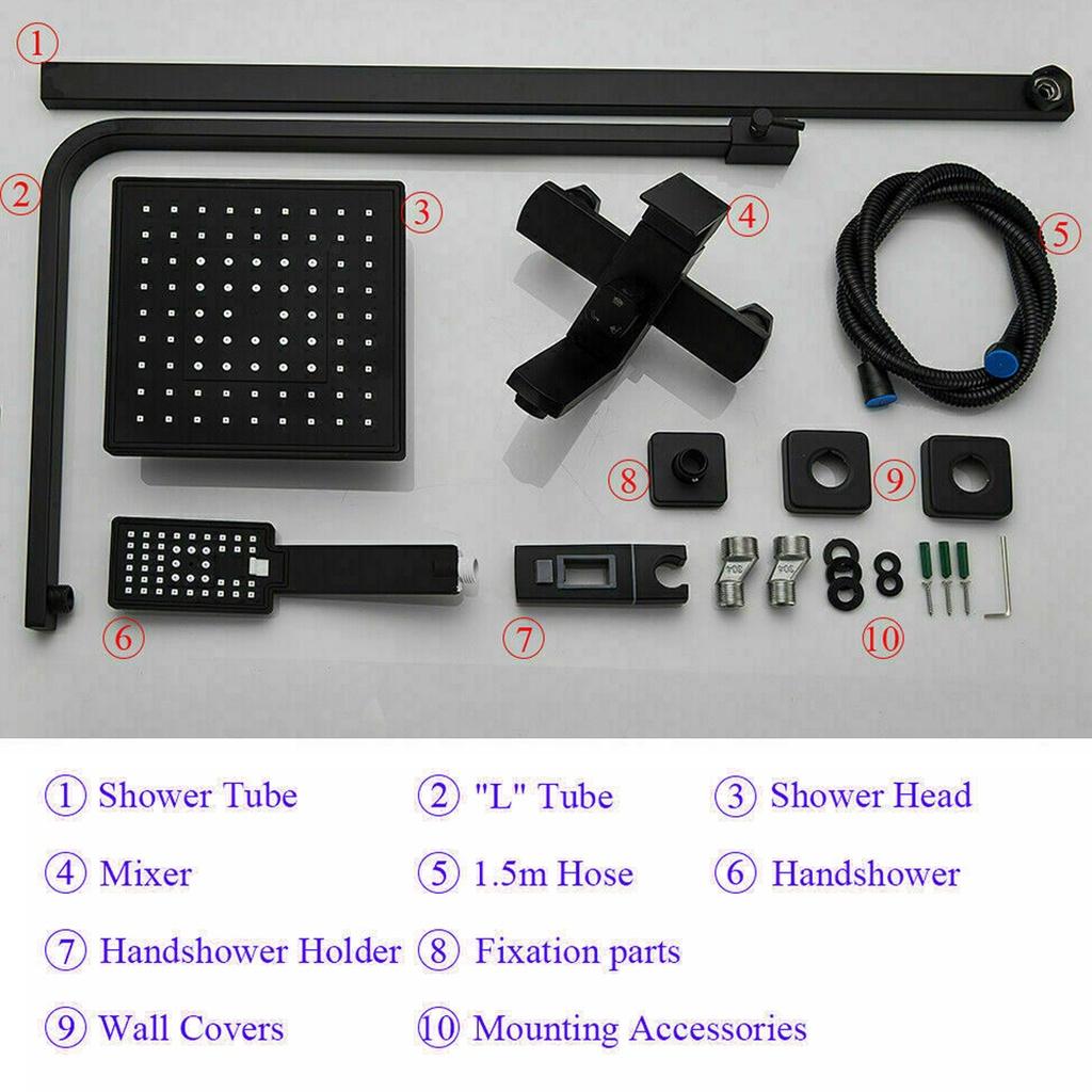 Black/Silver Bathroom Faucet Chrome/Black Rain Shower Head Bath Faucet Shower Set Mixer Wall Mounted Bathtub Shower Mixer Tap Shower Faucet