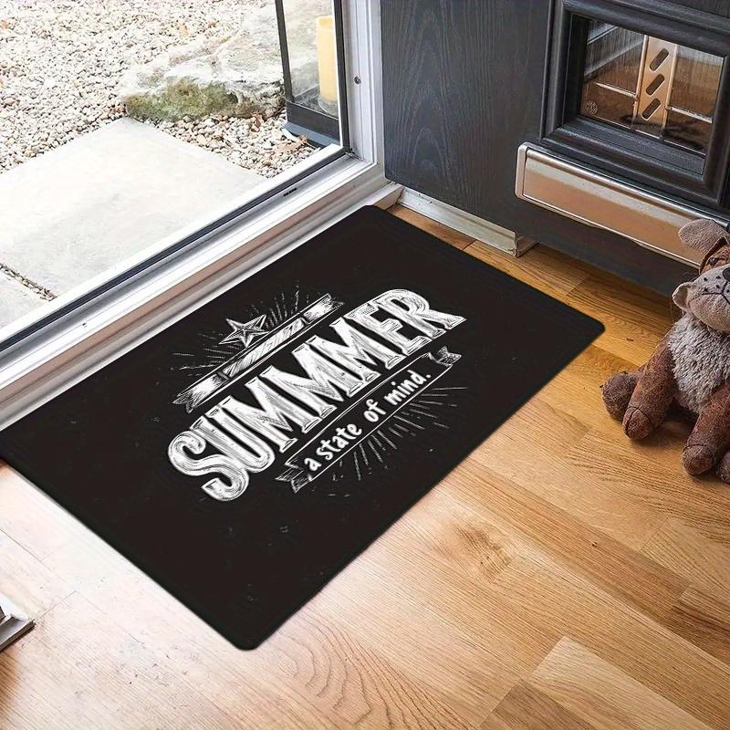 Vintage Summer Door Mat Vintage "Summer A TIME OF MAGIC" Printed Black Background Printed Polyester Entrance Floor Mat
