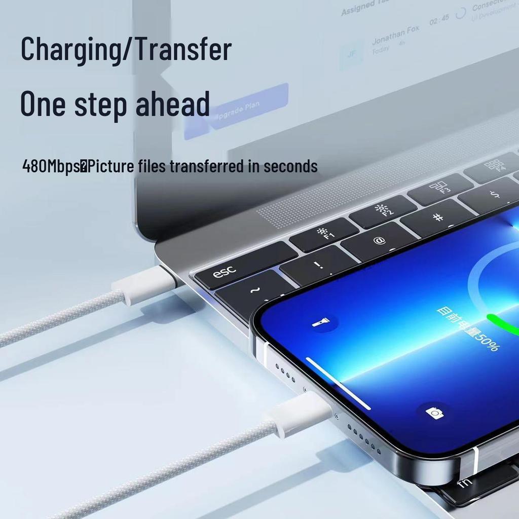 15W PD Fast Charging Dual Head Type-C Cable for iPhone 15, iPad, and Tablets