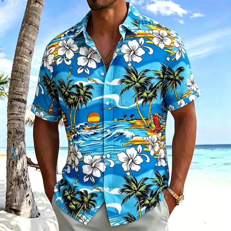Hawaiianisches Tropenmuster Kurzarmhemd, Perfekt für Strandausflüge