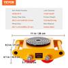 SucceBuy 8/12T Machinery Skate Dolly Industrial Mover with 4 PU Wheels & 360° Rotation Non-Slip Cap for Warehouse Workshop