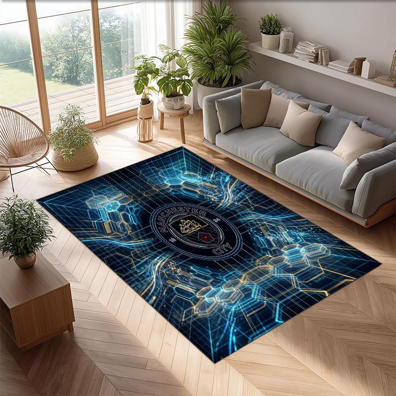 Manchester City Printed Flannel Area Rug Non Slip Soft Polyester Floor Carpet Indoor Decor Mat for Bedroom Living Room Sofa