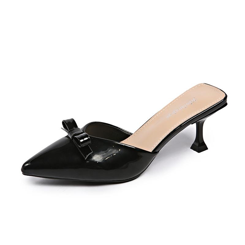 2025 summer new European and American foreign trade large size fashion pointed bow bag head comfortable foot half slippers