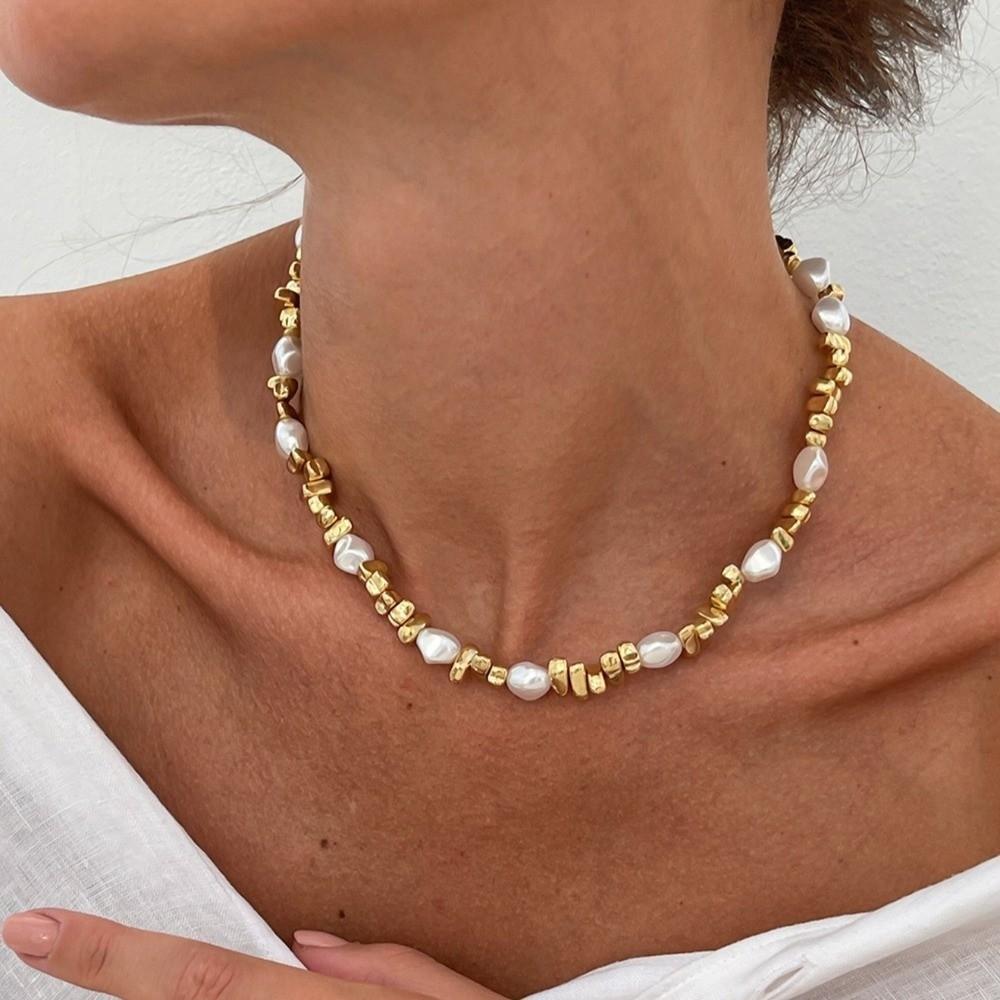 Gold Silver Color Bead Necklace Geometric Clavicle Chain Fashion Love Heart Choker  Girl