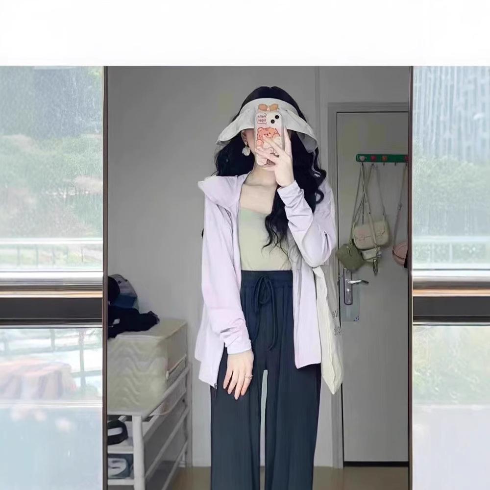 Jachetă de protecție solară Ice Silk pentru femei 2024 - Culoare uni de vară, respirabilă, ușoară și croială lejeră