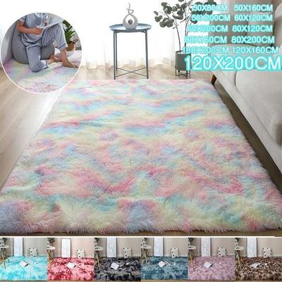 Oversied Fluffy Rainbow Carpet Gradient Tie-dye Plush Rug Living Room Coffee Table Pad Carpet Bedroom Bedside Bay Window Rug Baby Crawling Mat