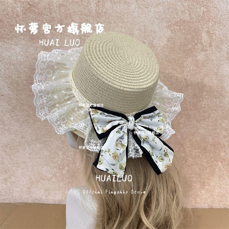 Lace summer sunshade Lolita sun-protection bow beach seaside sunshade hat, country ribbon hat