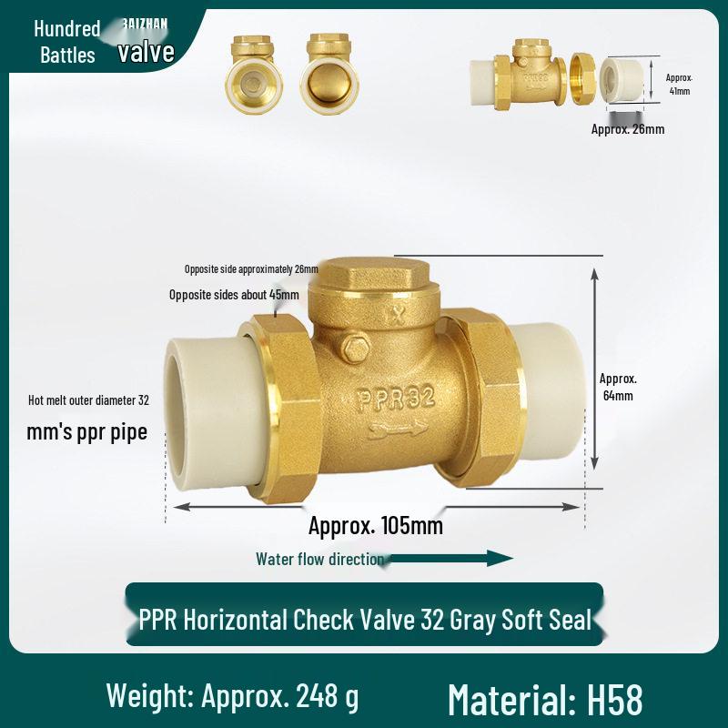 Brass Check Valve: PPR 20 4-point, 25 6-point, 1 Inch 32 Hot Melt Horizontal One-way Anti-backflow Water Pipe.