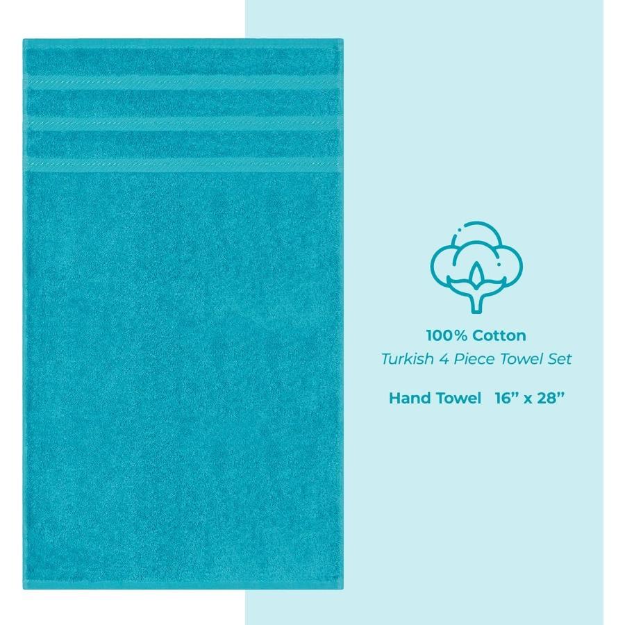 Luxury 600 GSM 100 Cotton Turkish Hand Towels Set of 4 for Bathroom and Kitchen UltraAbsorbent Aqua Blue Face and Hand Towels w