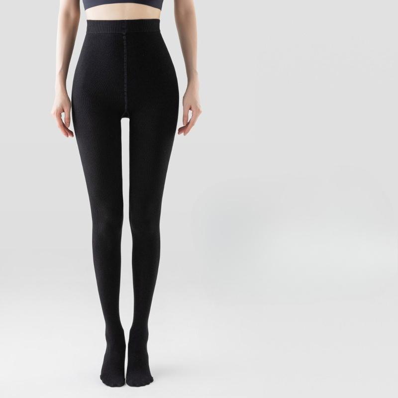 

Women s Fleece Lined Thickened Ribbed Cotton Vertical Stripe Leggings Autumn Winter Outer Wear Stirrup Warm Footed One-Piece Pants One Size