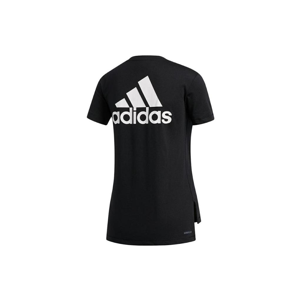 adidas Back Letter Logo Round Neck Short Sleeve Sports T-Shirt Women Tops Black FL2341