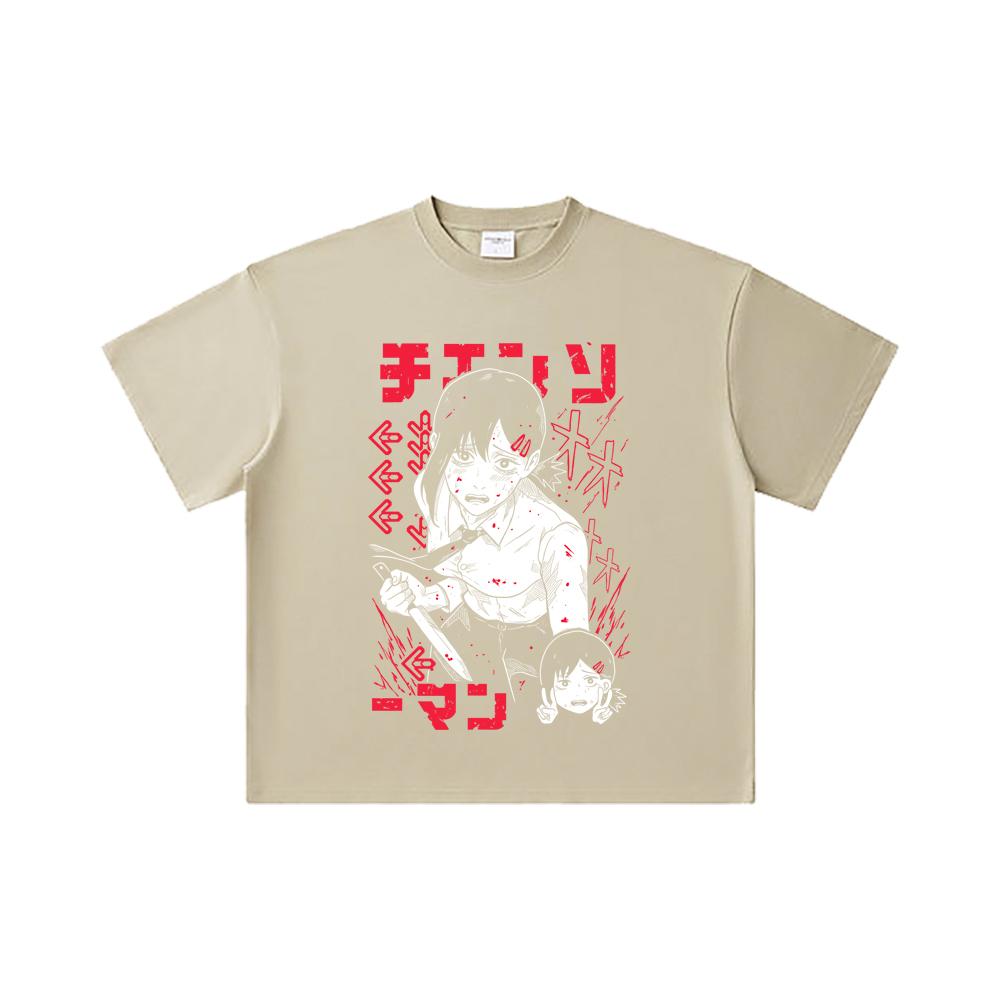 260 GSM Double Yarn 32 Count 100% Cotton Chainsaw Man V14 Kobeni Print Unisex Heavy Cotton T Shirt