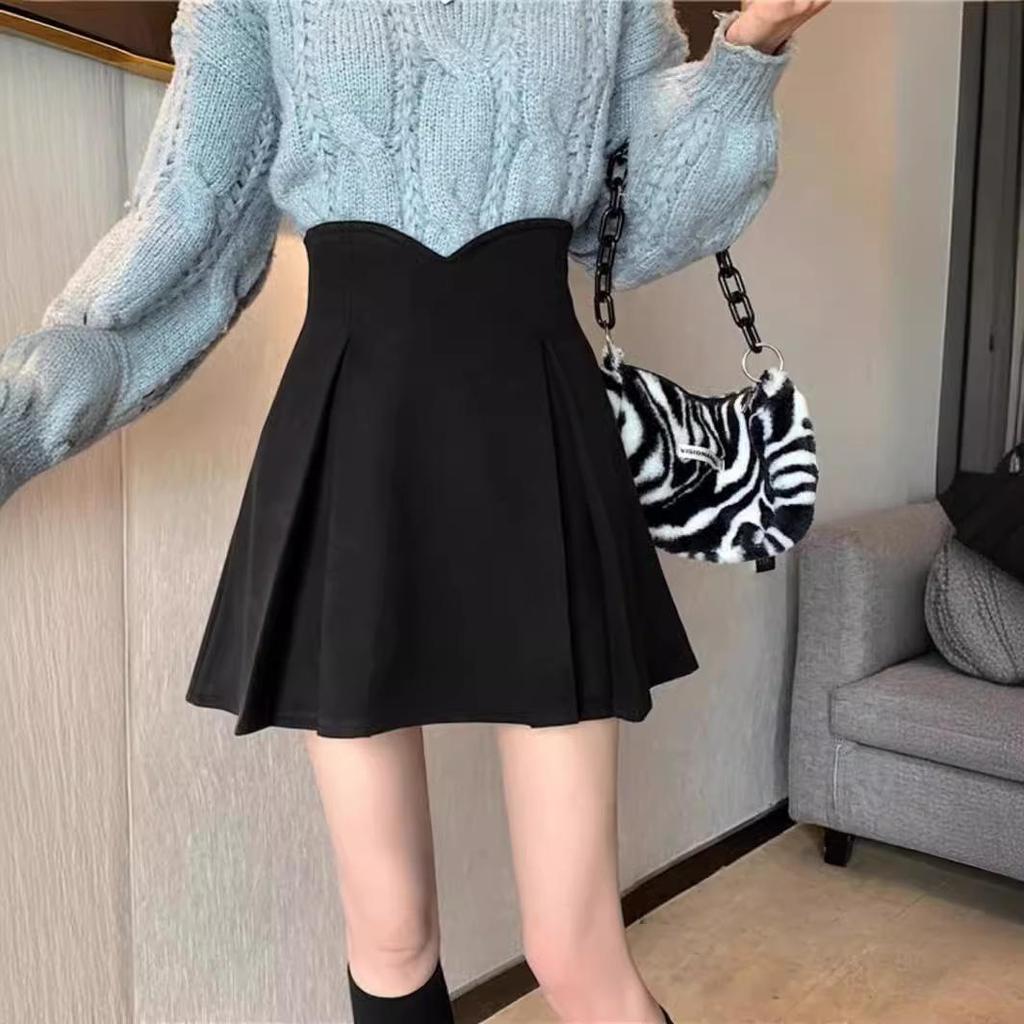 2024 Summer Women's High Waist Black Midi Skirt – Slimming Pleated Fishtail & A-Line Design