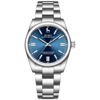 BUREI Damen Analog Wasserdichte Quarz Uhr, Beliebte Partneruhr, Schlicht SilberBlau mit Leuchtendem Design