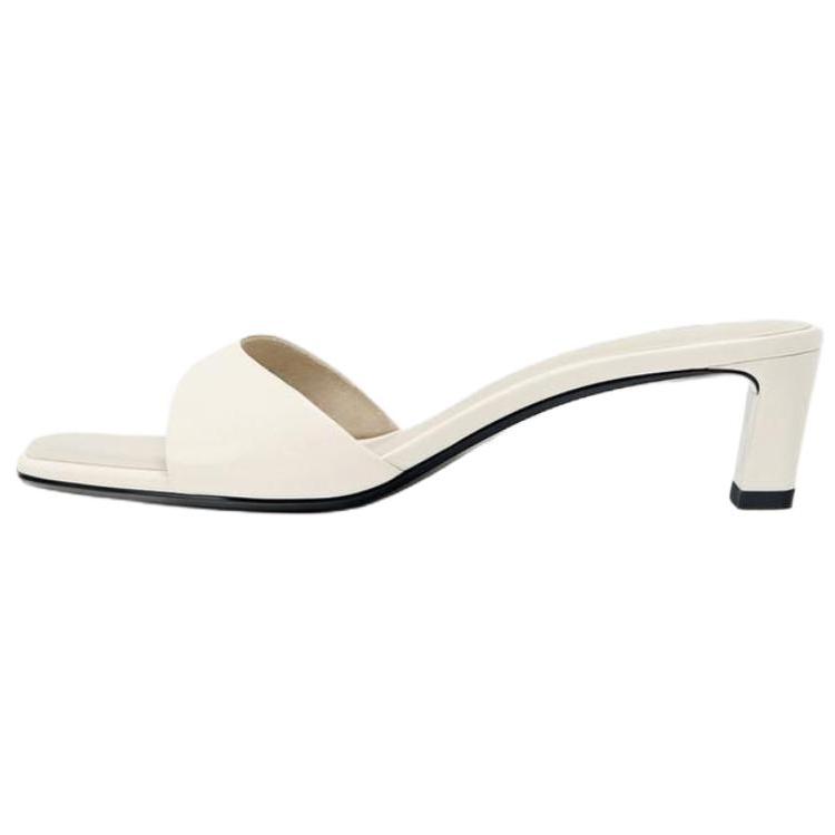 ZARA Patent Leather Block Heel Mule Sandals White Womens 1332610002 38