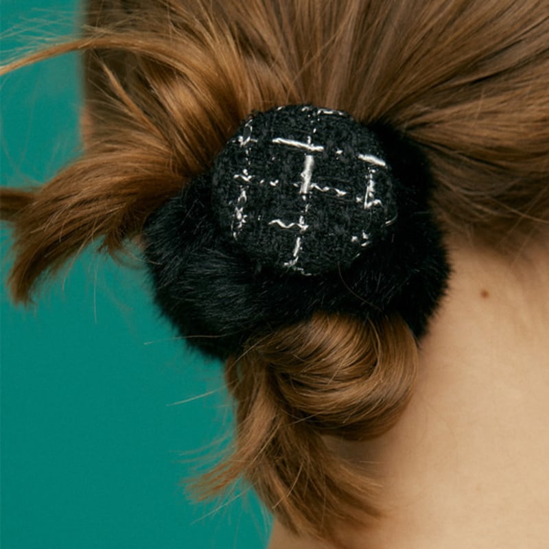 

XPIER Твидовая круглая меховая резинка для волос white