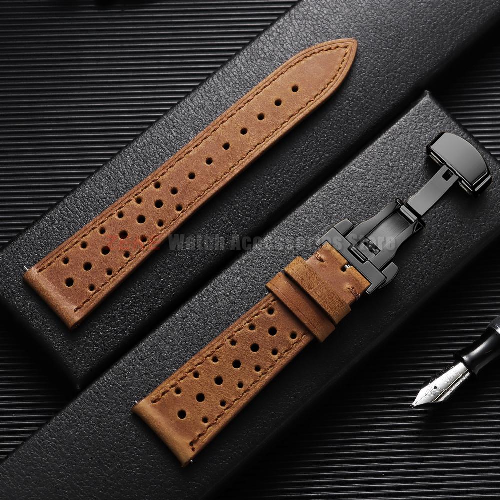 Quick Release Vintage Leather Watch Strap Stitching Cowhide Band for Omega 18/19/20/21/22/24mm Deployment Clasp Wrist Bracelet
