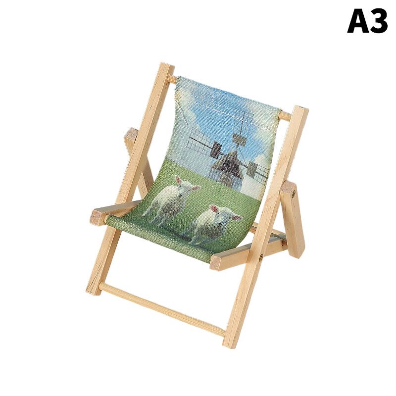 Cute Beach Chairs Mobile Phone Holder Mini Wooden Beach Chair Model Foldable Phone Holder Photography Prop Miniature Scene Decor