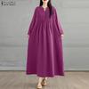 ZANZEA Women Casual V-Neck Solid Color Long Sleeve Loose Dress