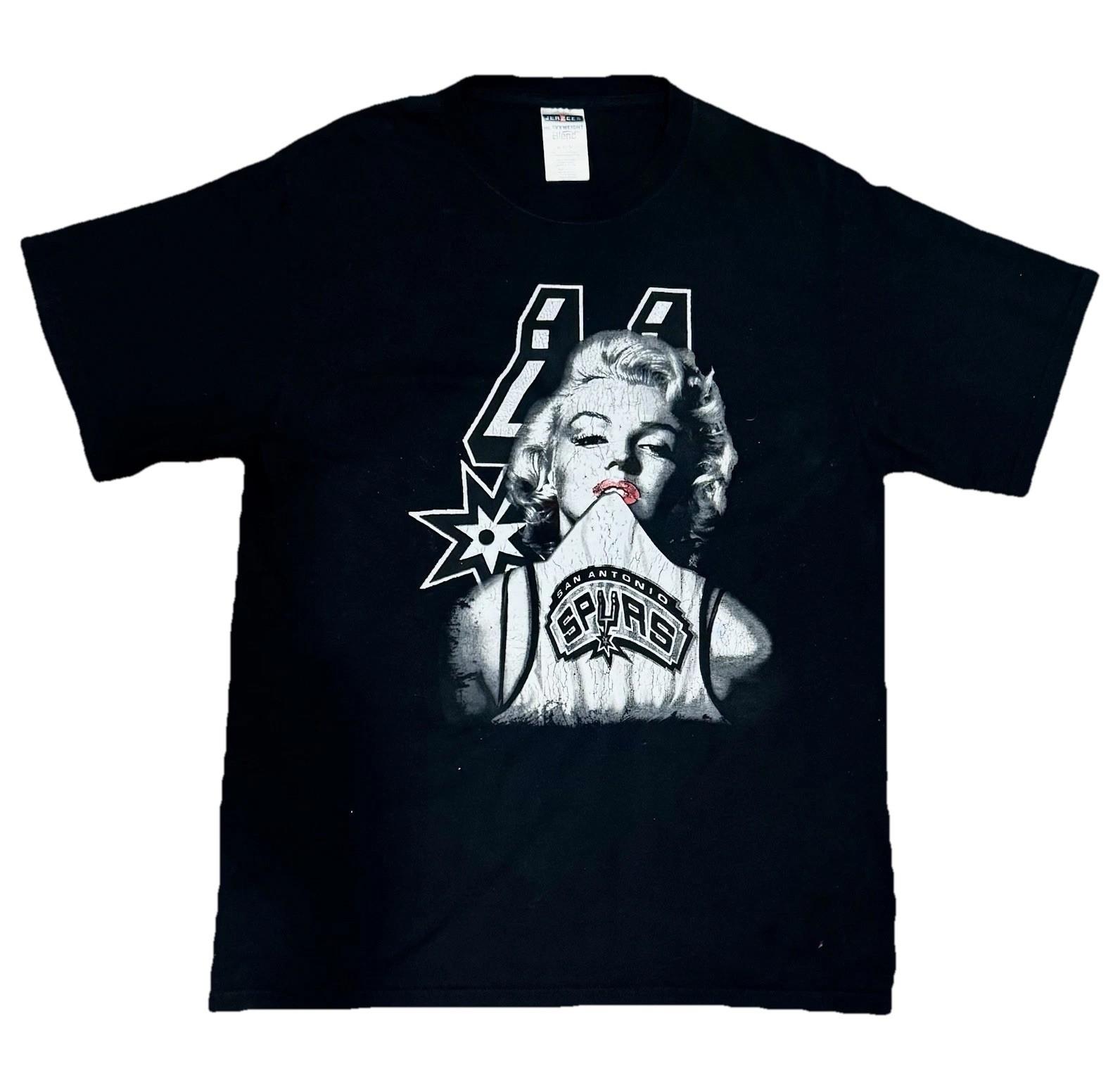 San Antonio Spurs Marilyn Monroe Graphic Tee Black Cotton Jersey Crew Neck M XL