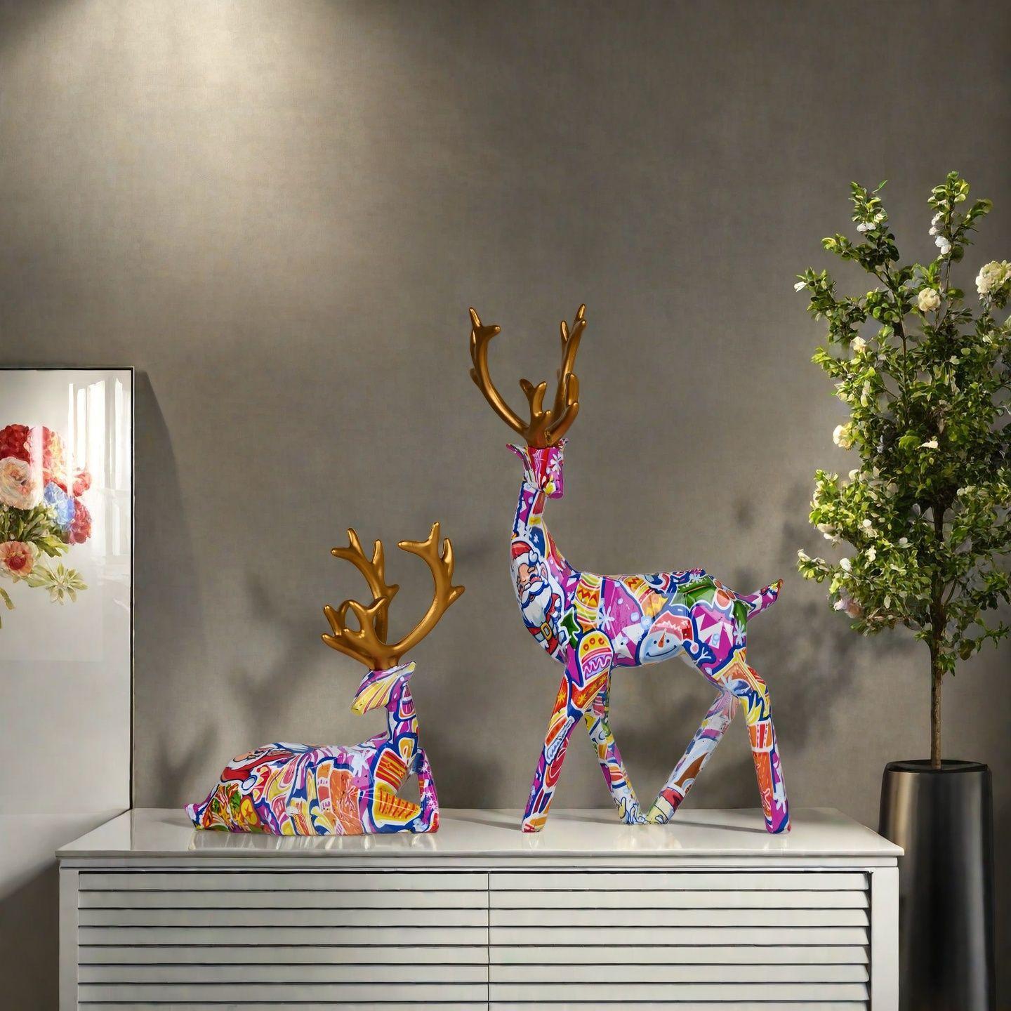 2 pieces of Christmas reindeer decorations - suitable for Christmas and New Year wedding decorations, office desks, home decor,