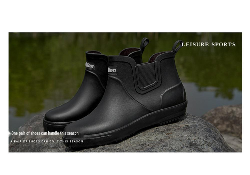 Men's Waterproof Non-slip Rubber Short Rain Boots – Wear-resistant, Soft Sole, Korean Style for Outdoor Use.