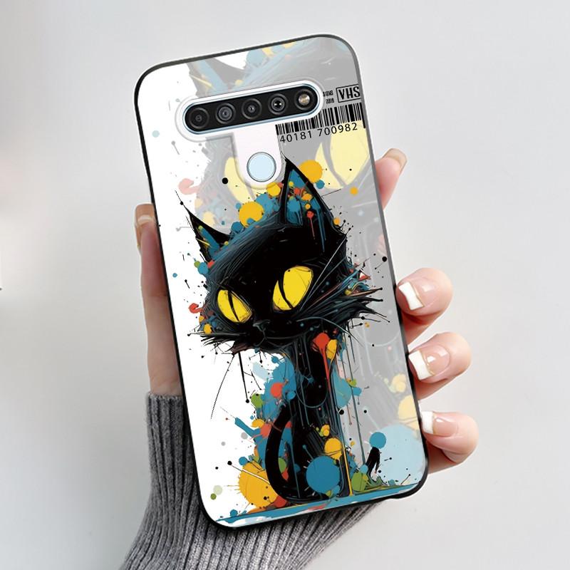Cute Case For LG Q61 Capa For LG K61 Coque For LG Q70 Fundas Printing Shell Protective Cover Soft Silicone Cartoon Black Casing