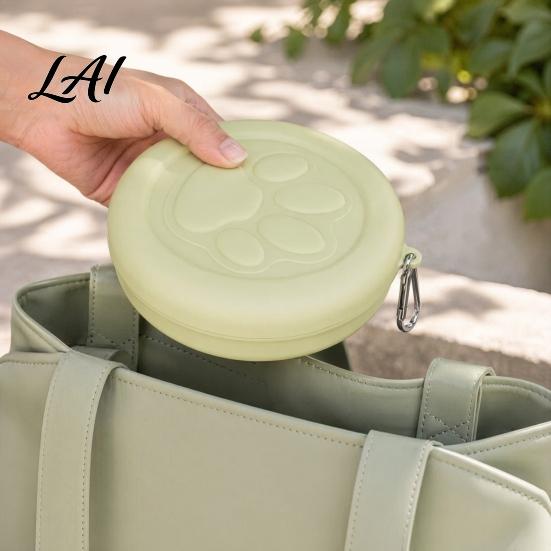 Moisture-proof Dog Food Holder Treat Pouch Bowl with Metal Carabiner Puppy Holder Clip-on Pet Container Lid for Travel Walking Training Trips
