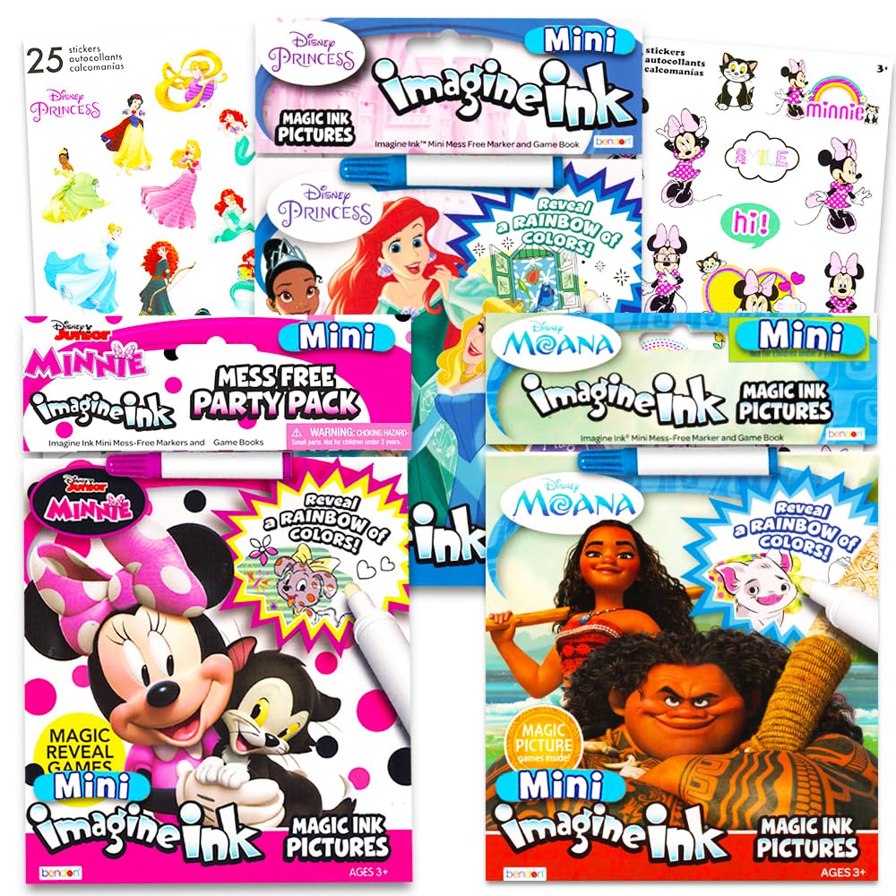 

Disney Princess Magic Ink Coloring Book Set A set for featuring Disney Princesses Moana and Minnie includes invisible ink pens and -- 3-book