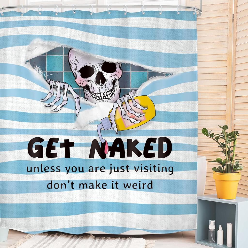 Dark Samurai Skeleton Waterproof Shower Curtain - Intricate Red Moon & Mountain Design for a Bold and Mysterious Bathroom Decor