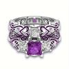 Purple Square Zircon Resin Flower Pattern Retro Ring