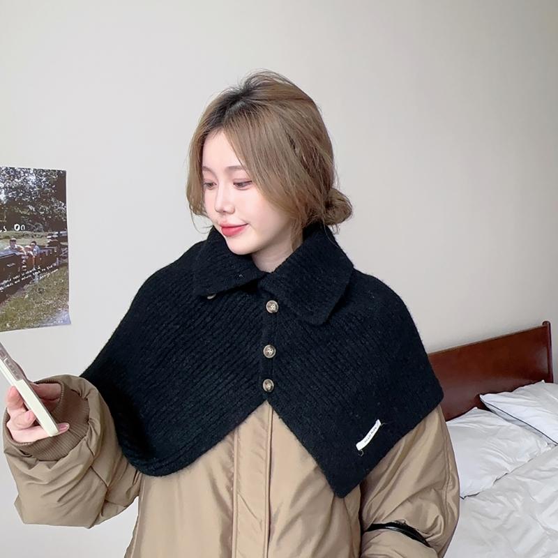Winter Pullover Split Shawl Sweater for Women Knit Solid Color Turtleneck Scarf Casual Wear Cape Windproof Shoulder Wrap