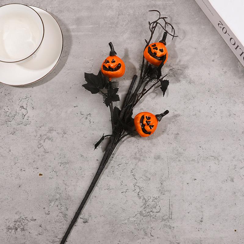 1/3/5Pcs Halloween Branches Artificial Pumpkin Maple Leaf Stem Flowers Halloween Party Decoration For Home DIY Vase Photo Props