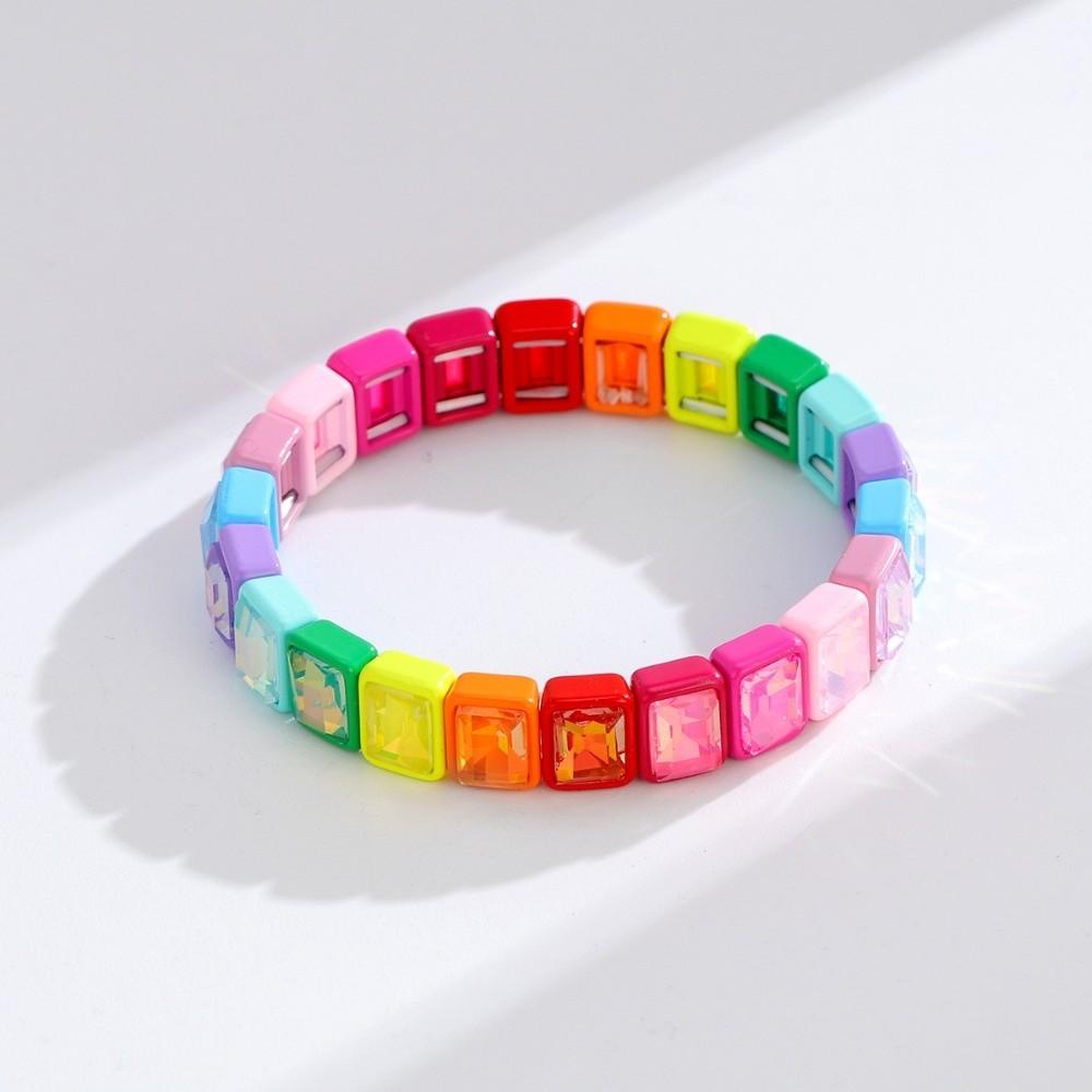 Elastic Zirconia Enamel Bangle Colorful Macaron-colored Bracelet Women Rainbow Beaded Bracelets