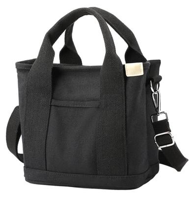 Aquamie Kleine Mini-Tragetasche mit Fach und Reißverschluss, Schulter- oder Crossbody-Tasche, Canvas, 2-Wege (Schwarz)