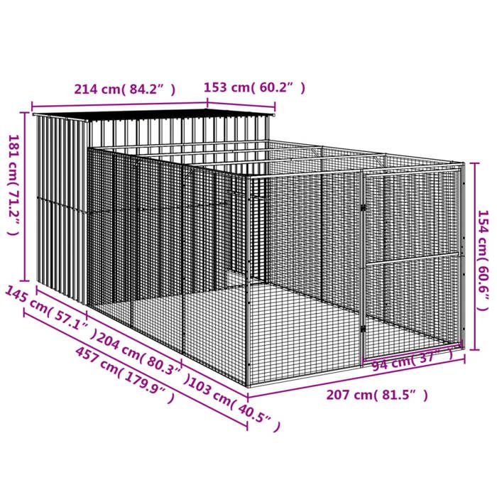 VidaXL Dog Niche with Courtyard Light Grey 214x457x181 Cm, Dog Cage, Dog Shelter, Pet House, Cages 3189126