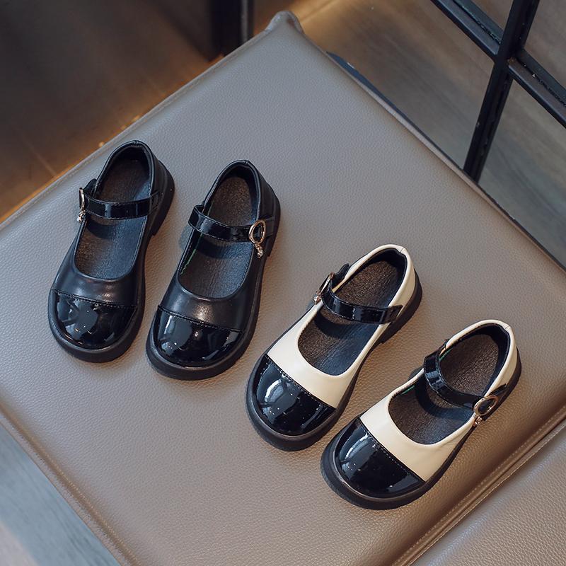 Girls Flat Shoes Round Toes Sweet Kids Leather Shoes Non-slip Soft Sole 2025 New Children Princess Shoes Ins Trendy Comfort PU