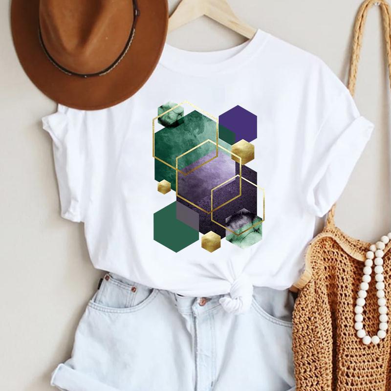 Fashion Casual Landscape Mountain Graphics Womens T-Shirt 90S Summer Blouse Loose White Short Sleeve O-Neck Female Tops Clothing