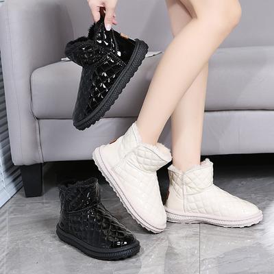 New Women's Winter Fleece-lined Thickened Leather Boots Waterproof Anti-slip Warm Cotton Shoes Snow Boots Style