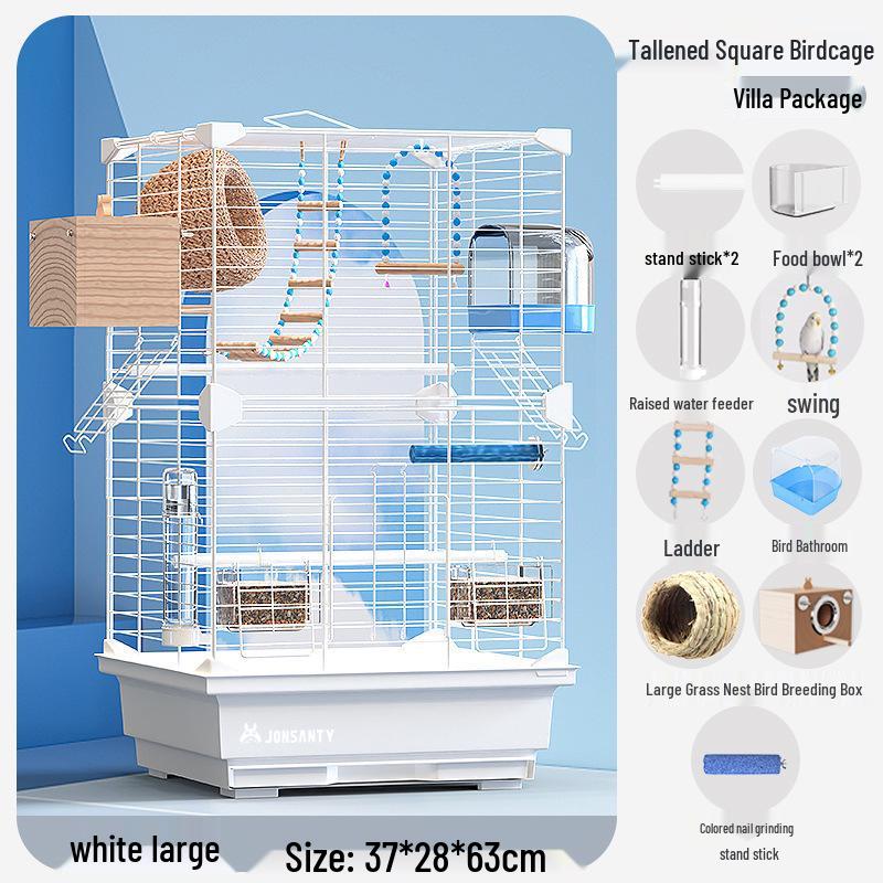 Großer Acryl-Vogelkäfig für Papageien, Nymphensittiche & Wellensittiche - Transparente Vorderseite mit Metallrahmen