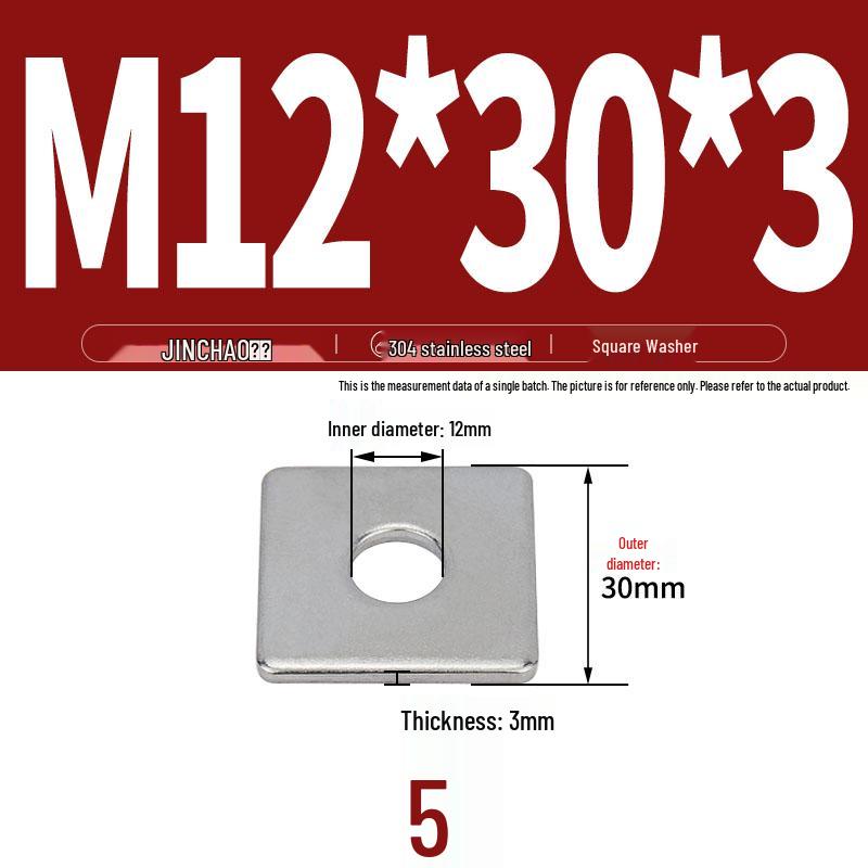 304 Stainless Steel Thickened Square Flat Washer for Curtain Wall (M4-M16)
