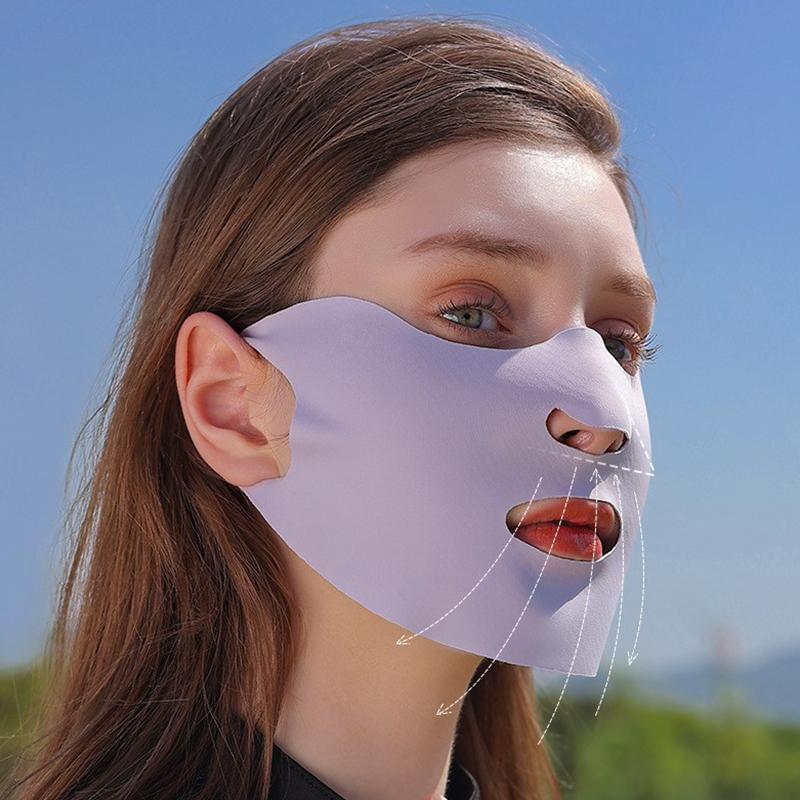 Outdoor Sports Sunscreen Facial Mask For Women Sun Uv Protection Breathable Ice Silk Face Veil Ear Hanging Face Cover Mask