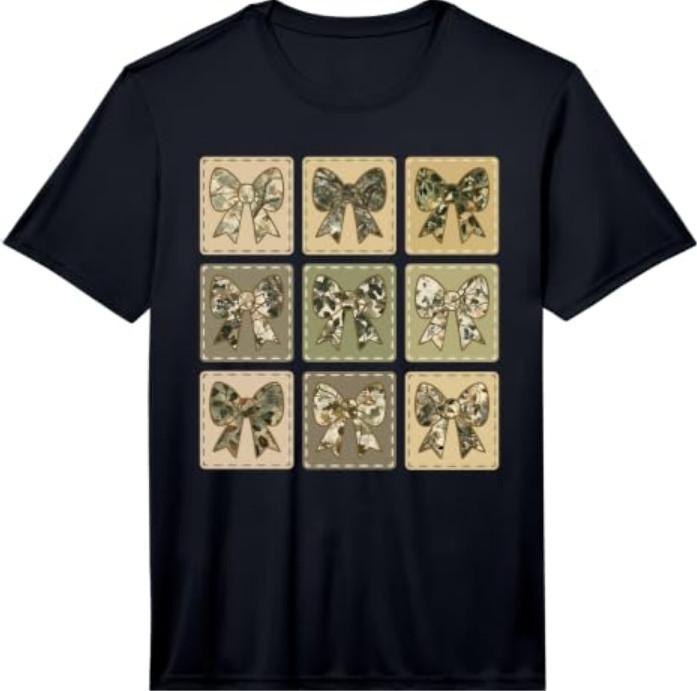 Cute Camo Bows Women Girls Trendy Graphic Tree Camouflage Performance T-Shirt