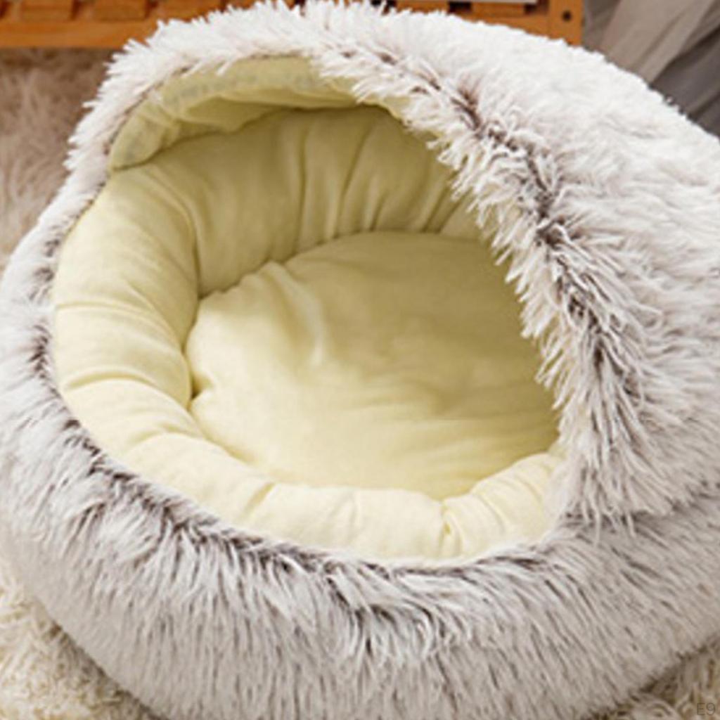cat and dog Beds, Soft Plush Round Bedding Sleeping Pet Calming Nest Bed Cuddler for Kitten