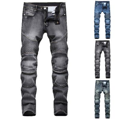 Modische, lässige, dehnbare, plissierte Jeans für Herren mit schmaler Passform
