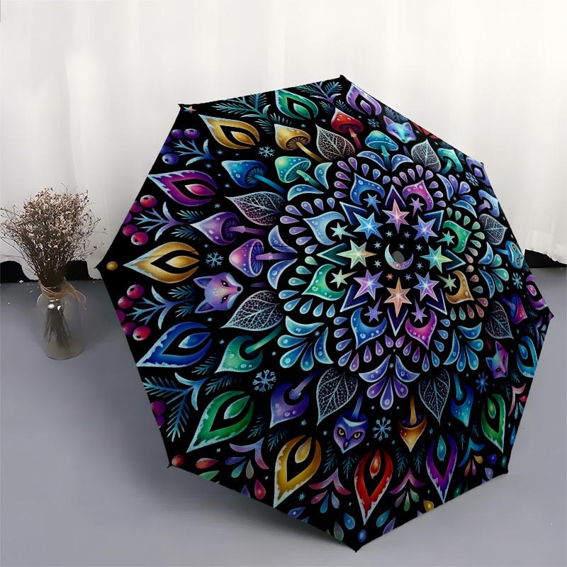 1pc Mandala, Nature, Fantasy Umbrella with Plastic Handle,Compact & Stylish,Suitable for All Seasons YS331084