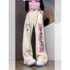 Women's Graphic Print Apricot Sweatpants Y2k Retro 2000s High Waist Baggy Jogger Trousers Harajuku Streetwear Wide Pants Clothes