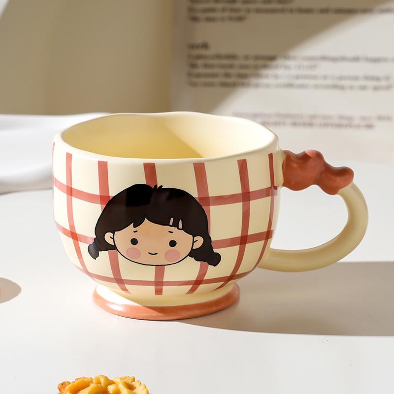 Cartoon Ceramic Cup With Cover, High-Value Household Couple Water Cup Gift Box, Small Gift Idea