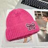 Lace Edge Bow Beanies Hat Solid Color Winter  Knitted Cap Sweet Bow Knitted Pullover Hat  Outdoor