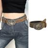 1PC Vintage Carved Buckle PU Wide Belts Boho Brown Embossed Waistband Western Jeans Pants Belt